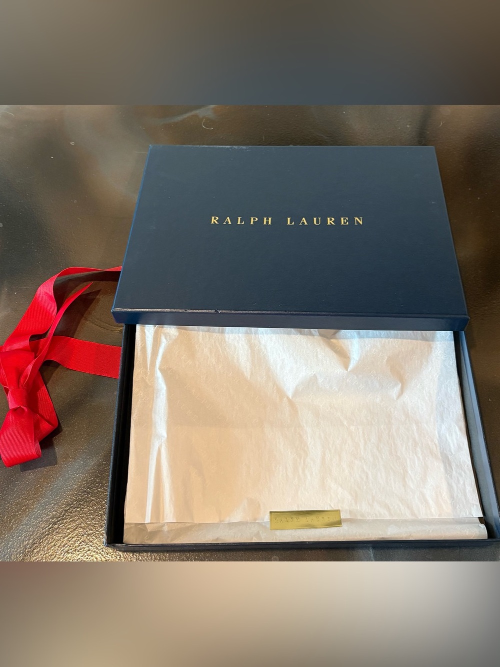 Ralph Lauren Navy Designer Empty Gift Box Tissue Paper Red Ribbon Holidays - Picture 3 of 10